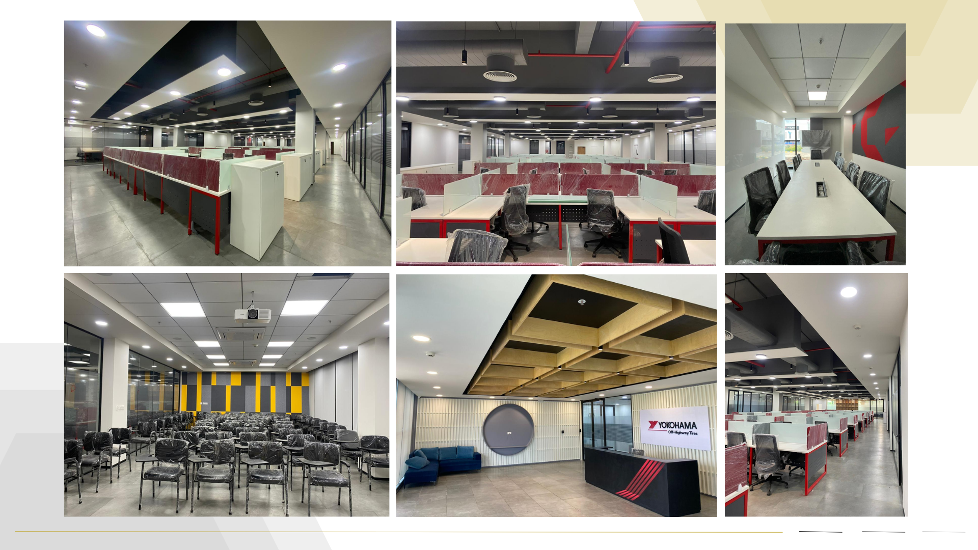 Sleek corporate office lobby with architectural lighting